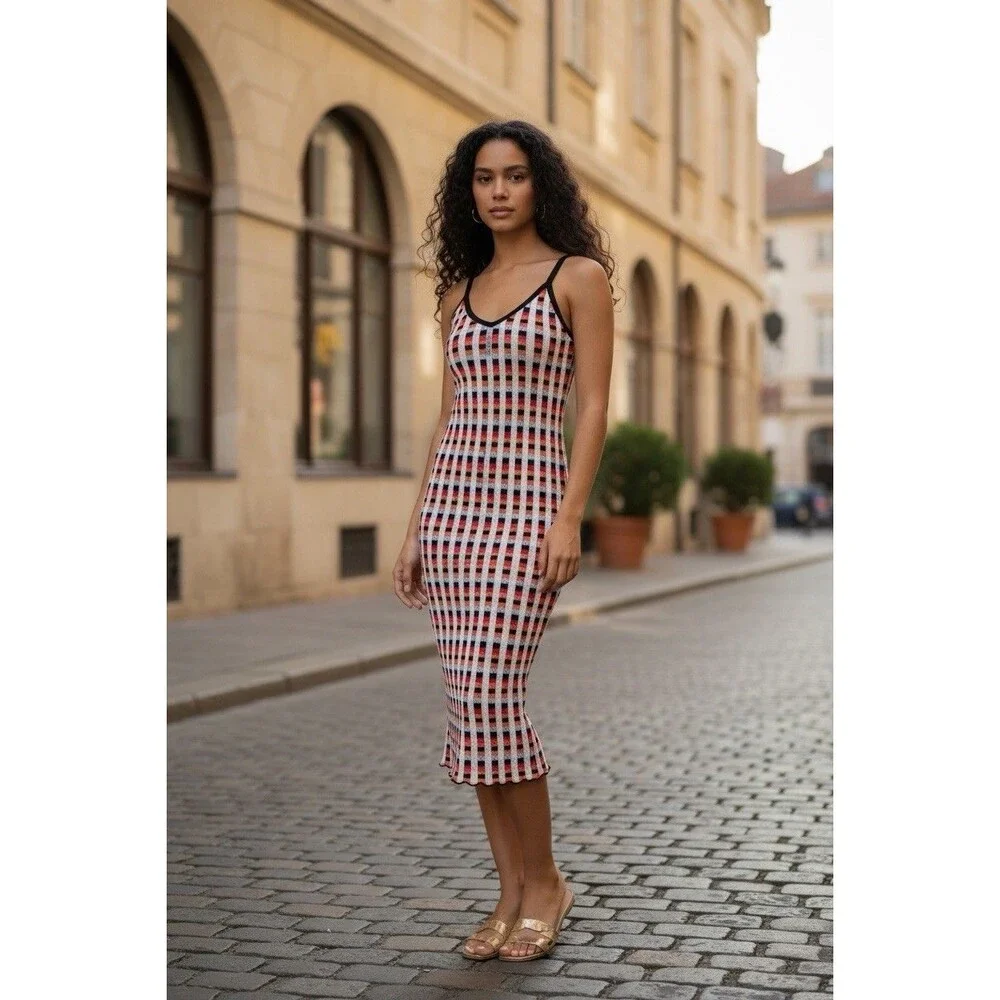 Zara Multicolor Knit Tank Dress Sz L Geometric Fitted Zara Multicolor Knit Tank Dress Sz L Geometric Fitted